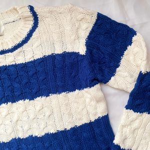 White & Blue Cable Knitted Sweater