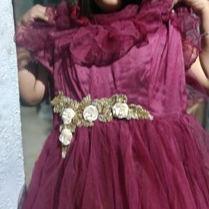 Dark Wine Colour Designer Long frock net