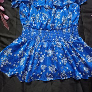 Cerulean Blue Peplum Printed Top