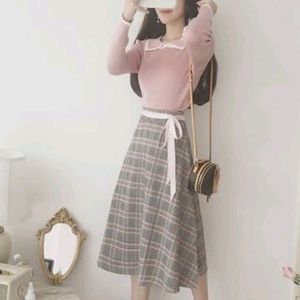 Plaid A-line Midi Skirt