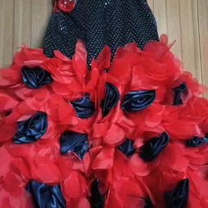 Red And Dark Blue Combination Frill Frock