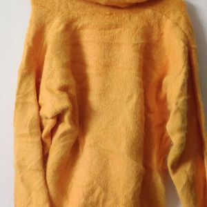 Wollen Solid High Neck Orange Sweater Fir Women