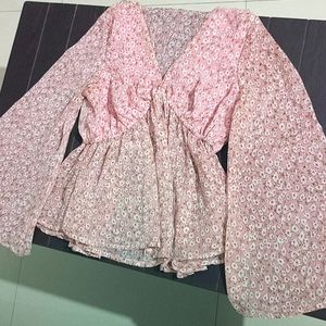 Floral Print Flare Long Sleeve Top