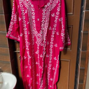 Beautiful Hot Pink Chikankari Kurta