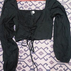 H&M Black Lace -up Detailed Crop Top