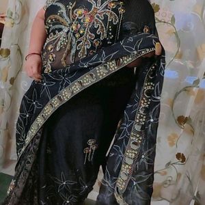 Black Partywear Saree Heavy Work, Bust 46