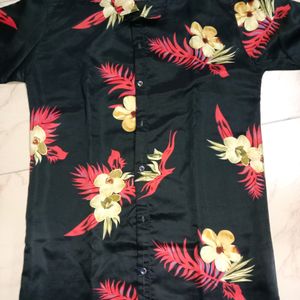 Black Flowers Satin Shirt