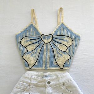 Bow Design Crochet Elastic Fitted Crop Top