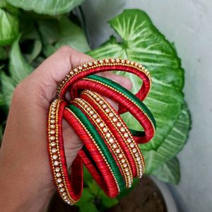 Bridal Red And Green Silk Thread Bangles Set Of 6