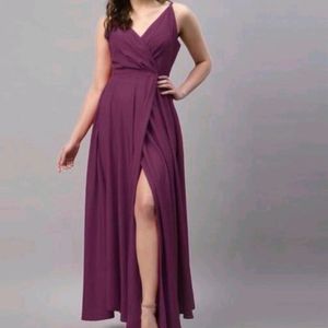 Wine Colour One Side Cut Crepe Dress