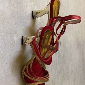 Red N Golden Ethnic Heels