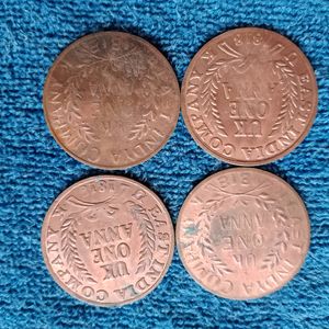 4 Old Coins Of Gods Two Anna 1818