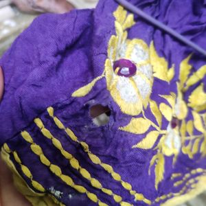 Yellow N Purple Sleeveless Kurti