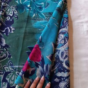 Blue Flower Print Saree