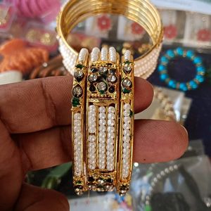 Kundan + Moti Bangles ( Pair Of Both Hand's)