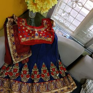 Blue Lehenga With Red Blouse