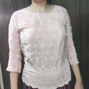 Silk Chikankari Short Kurti