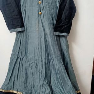 Grey Anarkali Kurti With Golden Buttons