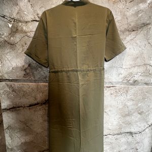 Olive Green Shirt Dress With Adjustable Waist