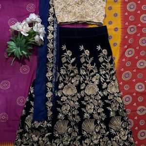 Blue And Gold Valve Lehenga