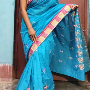 Skyblue Pure Cotton Saree