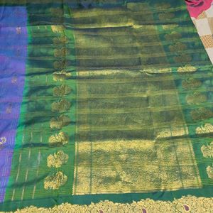 Violet And Green Gadwal Silk Saree