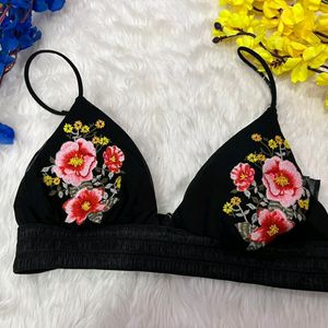 H&M black floral bra bikini top