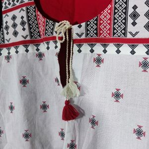 Red & White Front Opened Shrug For Women | Bust 40