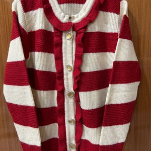 Beautiful Red And Cream Cardigan