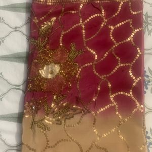 Light Maroon And Creme Pure Crepe Sari