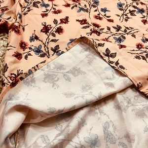 Ajio Peach Floral Top For Women (Size M)