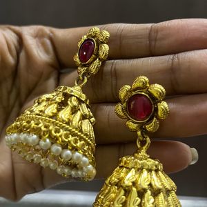 Stunning Golden Jhumkas with Intricate Detailing