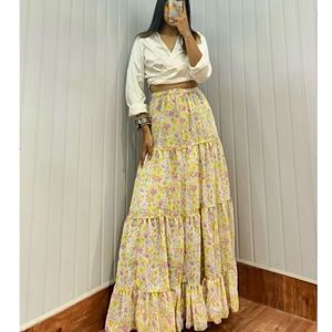 Trendy Yellow Flowering Skirt