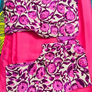 Pink Silk Saree with Floral Blouse