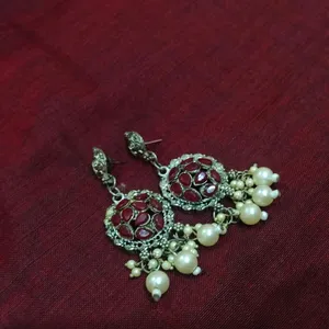 Pearl Red Stone Earring