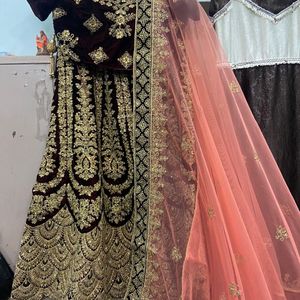 Velvet Mehroon Wedding Lehnga