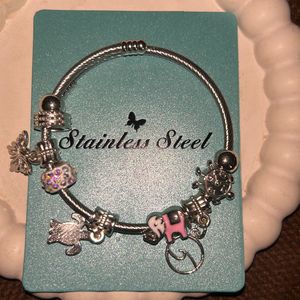 Silver Pink Charm Bracelet