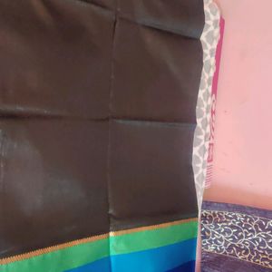 Black Saree - Seal Blue Border & Embry Blouse