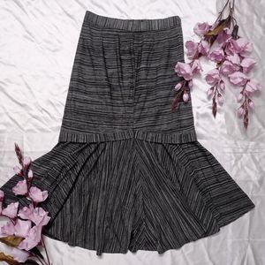 Long Dark Grey Printed Frill Skirt