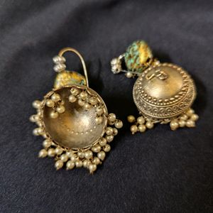 Antique Look Jhumka With Bead & Pearl Detailing