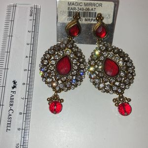 Red And White Stone Party Wear Earrings