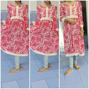 Floral Georgette Kurti With Lace Detailing