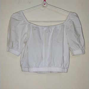 H&M Puff Sleeves White Square neck Top