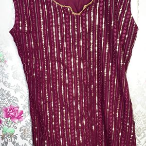 Purple Sequins Kurti Set