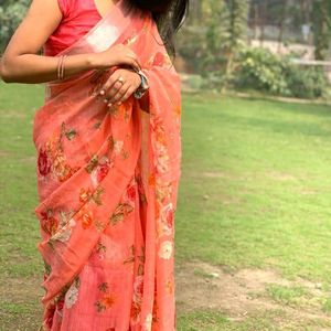 New Peach Color Organza Saree