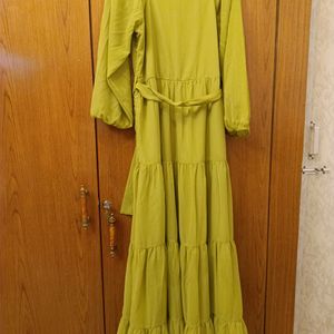 Lime Green Tiered Pleated Maxi Dress