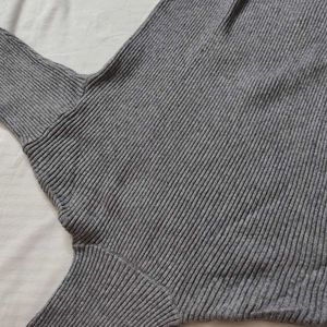 Women Grey Long Ribbed High Neck Sweater Dress