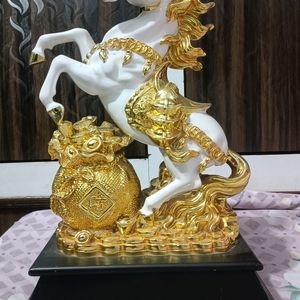 Horse Statue Gold Plated Wooden 18 Inc