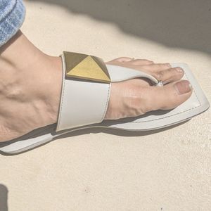 Off White And golden Catwalk Flats