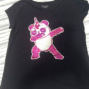 Girls T-shirt With Sequence Panda Design